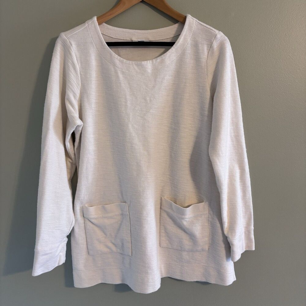 J. Jill Tunic Top Womens M Ivory Pullover Patch Pocket Casual Coastal Lagenlook